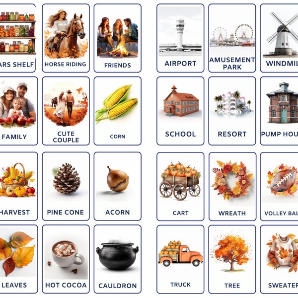 Flashcard Bundle of Cultural and Historical Bundle Includes Autumn Elements, Autumn, Fall Season, Buildings, Shops, Instant Digital Download