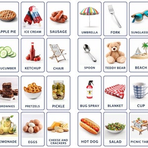 32 Picnic Flashcards, Kids Printable, Nomenclature Cards, Toddler Activity, Montessori Cards, Cards for Preschool, Picnic Cards, Image Cards