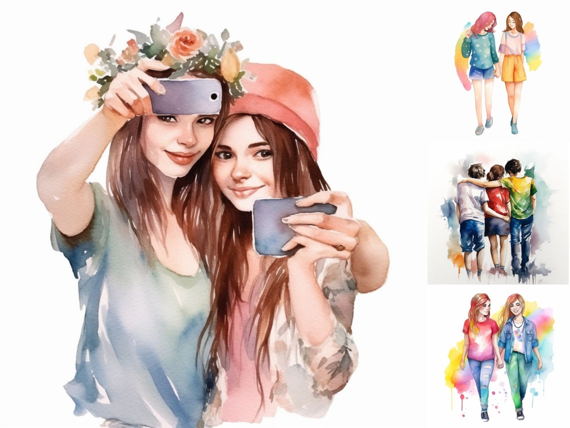 Watercolor Friendship Clipart, Friends Clipart, Best Friends Clipart ...