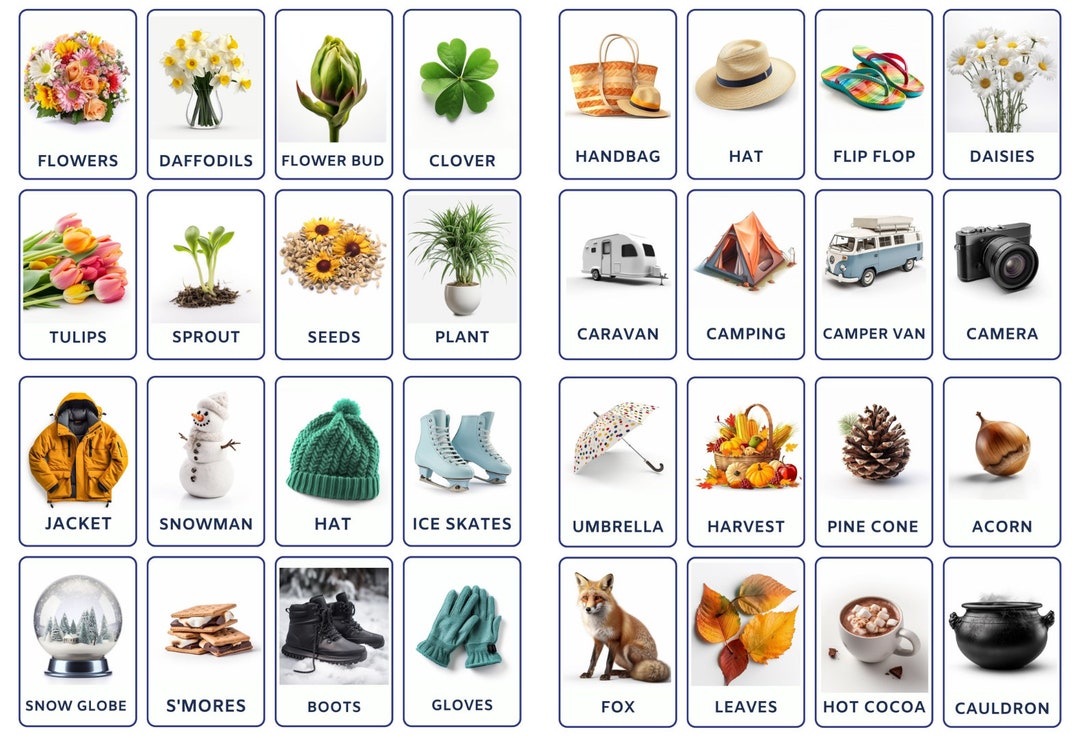 Flashcard Bundle of Seasonal Bliss Bundle Includes Fall, Winter, Autumn ...