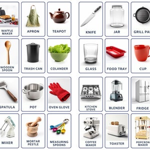 In the Kitchen Flash Cards, 32 Editable Montessori Cards with Real Pictures, Nomenclature Cards for Preschool, Printable PDF Montessori Toys