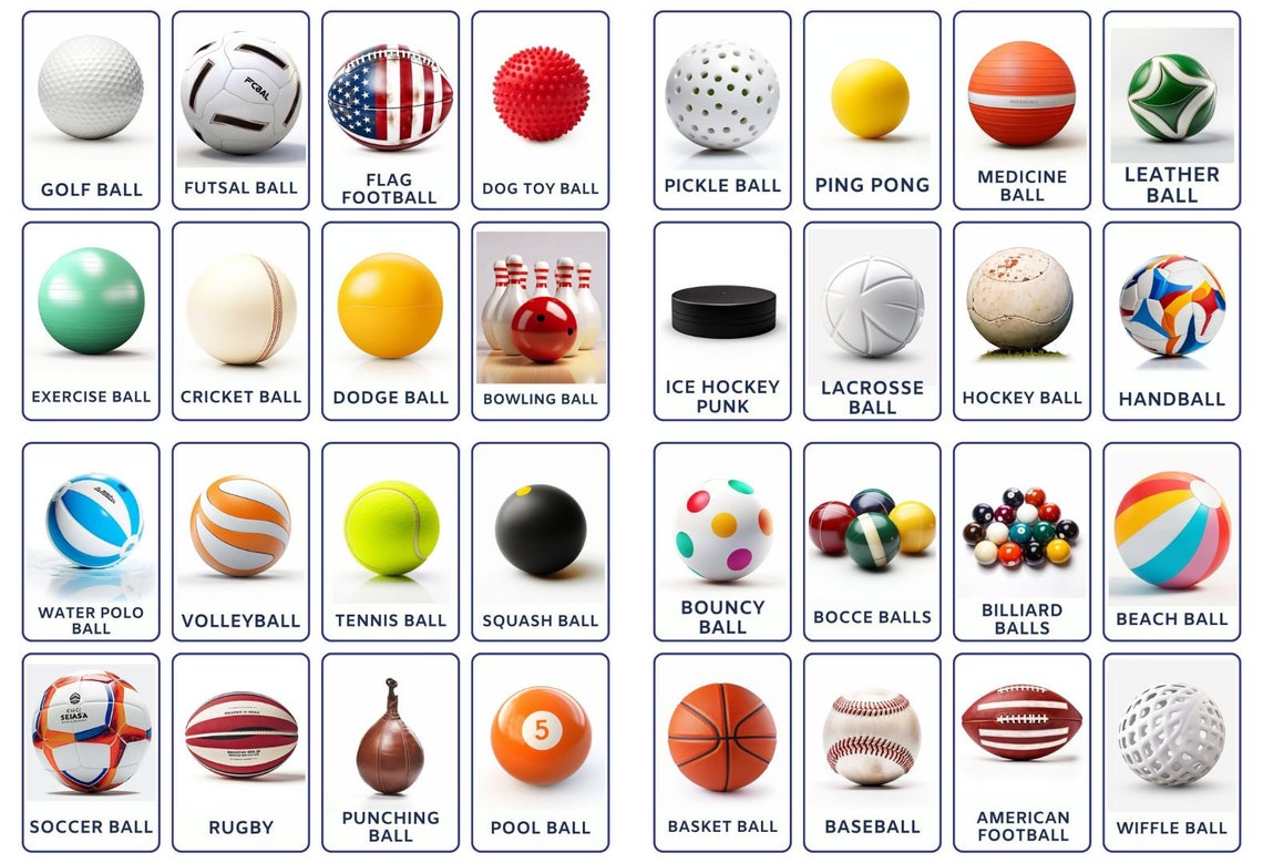 Enjoy 32 Sports Balls Flashcards for Kids, Preschoolers, Nomenclature ...