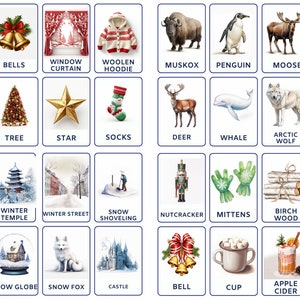 Lot de cartes flash du pays des merveilles hivernales comprenant des animaux d'hiver, des oiseaux d'hiver, des activités hivernales, la joie de Noël et Noël d'hiver