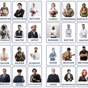 32 Professions Flashcards for Kids and Preschoolers, Discover Occupations Through Job Image Cards, Perfect for Montessori Education