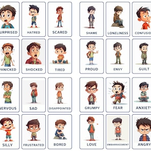 Experience different Emotions with 32 Montessori Flash Cards, Nomenclature Flashcards, Editable PDF, Printable Cards for Preschool