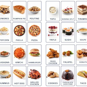 32 Famous Foods Flashcards, Kids Printable, Nomenclature Cards, Toddler Activity, Montessori Cards, Cards for Preschool, Famous Foods Cards