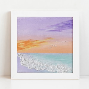 Lavender Seaside, Acrylic Texture Painting of Seaboard, Original Hand-painted, Abstract Painting On Canvas