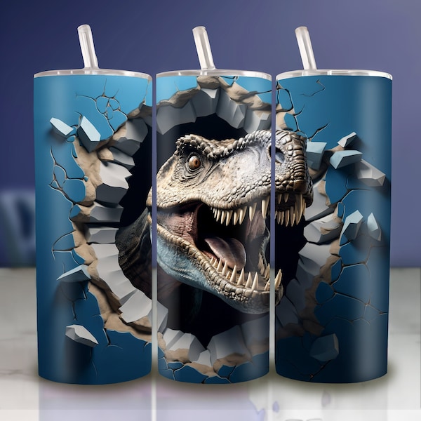 3D T-rex Tumbler Wrap, 20oz Skinny Tumbler Sublimation Design, Digital Download, Straight & Tapered Tumbler Wrap PNG, Dinosaur Wrap.