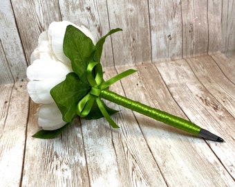 White Peony Flower Pen ~ Floral Pen ~ Guess Book Pen ~Wedding Favor~ Bridal Shower Favor ~ Valentines Day Gift ~ Party Favor ~ Teacher Gift