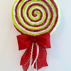 Large Fake Lollipops, Christmas Green Monster Lollipops, Tree Topper, Christmas Picks, Faux Candy Display, Window Display, Photo Props, Red