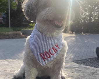 Personalized Seersucker Dog Bandana, Double Snaps w/ matching scrunchie!