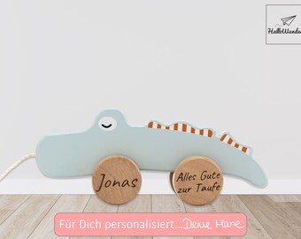 Baby Spielzeug personalisiert, Geschenk Geburt Junge, Babygeschenk Geburt, Holz Spielzeug Babys, Taufe Geschenk, Krokodil Taufgeschenke Name