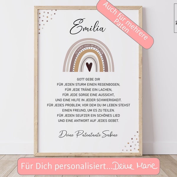 Patenbrief Taufe Poster personalisiert Regenbogen Jungen Taufgeschenk Mädchen Geschenke Taufpate Patengeschenk Patenonkel Patentante Spruch