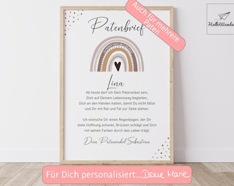 Patenbrief Taufe Poster personalisiert Regenbogen Jungen Taufgeschenk Mädchen Geschenke Taufpate Patengeschenk Patenonkel Patentante Spruch