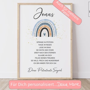 Taufgeschenk Taufe Poster personalisiert Patenbrief Regenbogen Jungen Mädchen Geschenke Taufpate Patengeschenk Patenonkel Patentante Spruch image 1