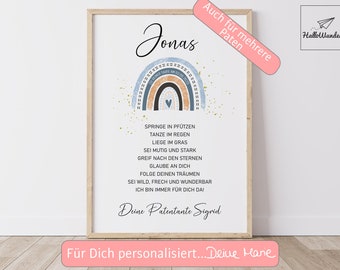 Taufgeschenk Taufe Poster personalisiert Patenbrief Regenbogen Jungen Mädchen Geschenke Taufpate Patengeschenk Patenonkel Patentante Spruch