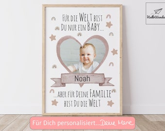 Baby Wandbild Geschenk zur Geburt Foto Name personalisierbar Spruch Geschenk Geburtsgeschenk Eltern persönlich mit Rahmen schnell fertig