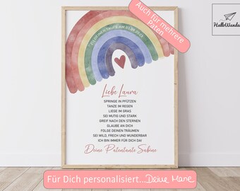 Patenbrief Taufe Poster personalisiert Taufgeschenk Regenbogen Mädchen Urkunde Geschenke Taufpate Patengeschenk Patenonkel Patentante Spruch