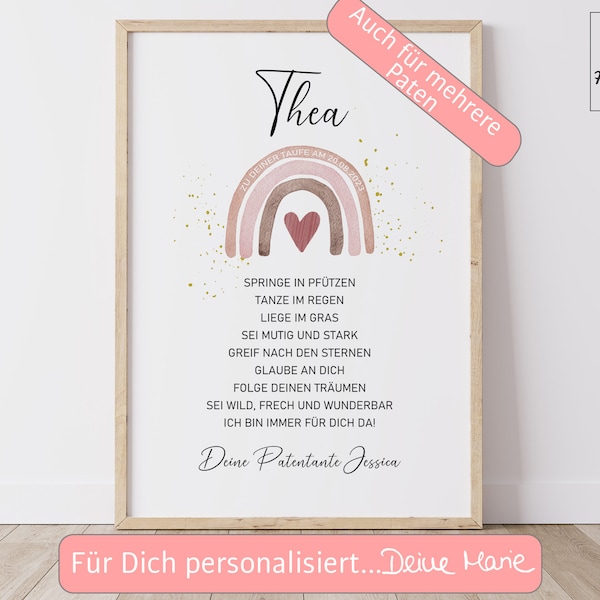 Taufgeschenk Taufe Poster personalisiert Patenbrief Regenbogen Mädchen Urkunde Geschenke Taufpate Patengeschenk Patenonkel Patentante Spruch