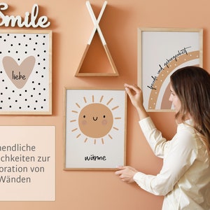 Babyzimmer Poster Dekoration 3er Set im Boho Stil Herz Sonne Regenbogen Wanddeko Kinderzimmer Wand Rahmen Braun Beige minimalistisch modern Bild 8