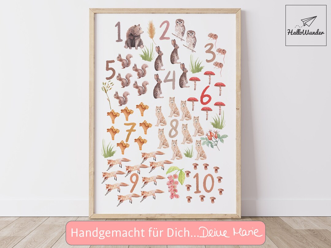 Zahlen Lernen Mathe Poster Kinder Zahlen Von 1 Bis 10 Tiere - Etsy