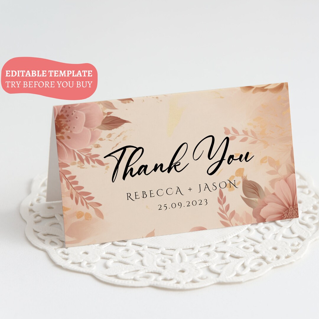 Editable Printable Thank You Card - Minimalist DIY Card, Elegant Floral ...