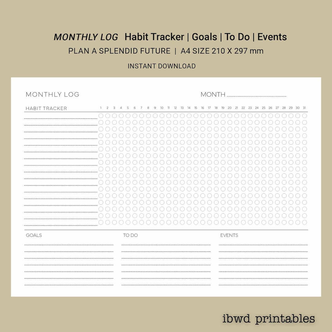 A4 Printable Monthly Log Including Habit Tracker Goals to - Etsy