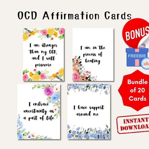 OCD Affirmation Card Printable Therapy Flashcards Anxiety Resources Help ERP Therapist Mental Health Gift Positive Recovery OCD Awareness