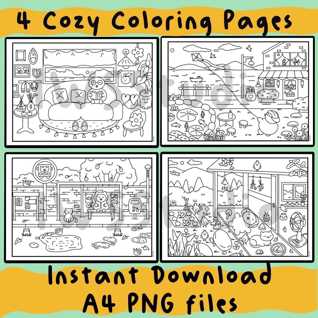 Cozy Coloring Pages, Cute Coloring Pages, Kids Adults Coloring Pages