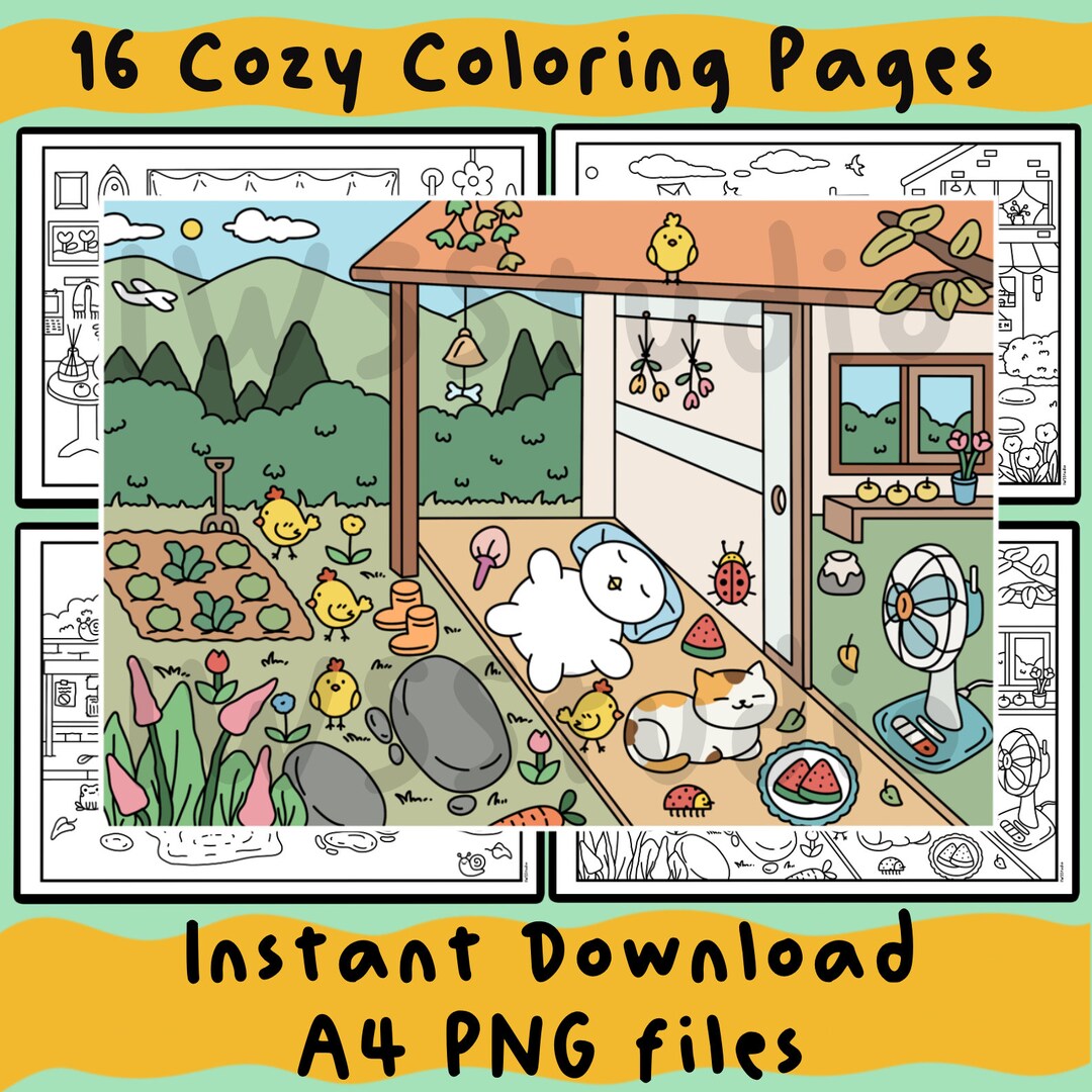 Cozy Coloring Pages, Cute Coloring Pages, Kids Adults Coloring Pages