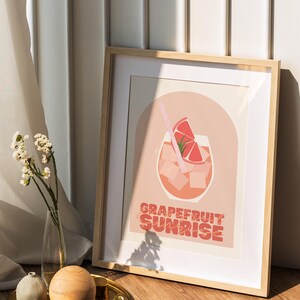 Minimalistic Grapefruit Sunrise Print | Cocktail Poster for Home Decor | Aesthetic Modern Bar Cart Print | Digital Download Trendy Wall Art