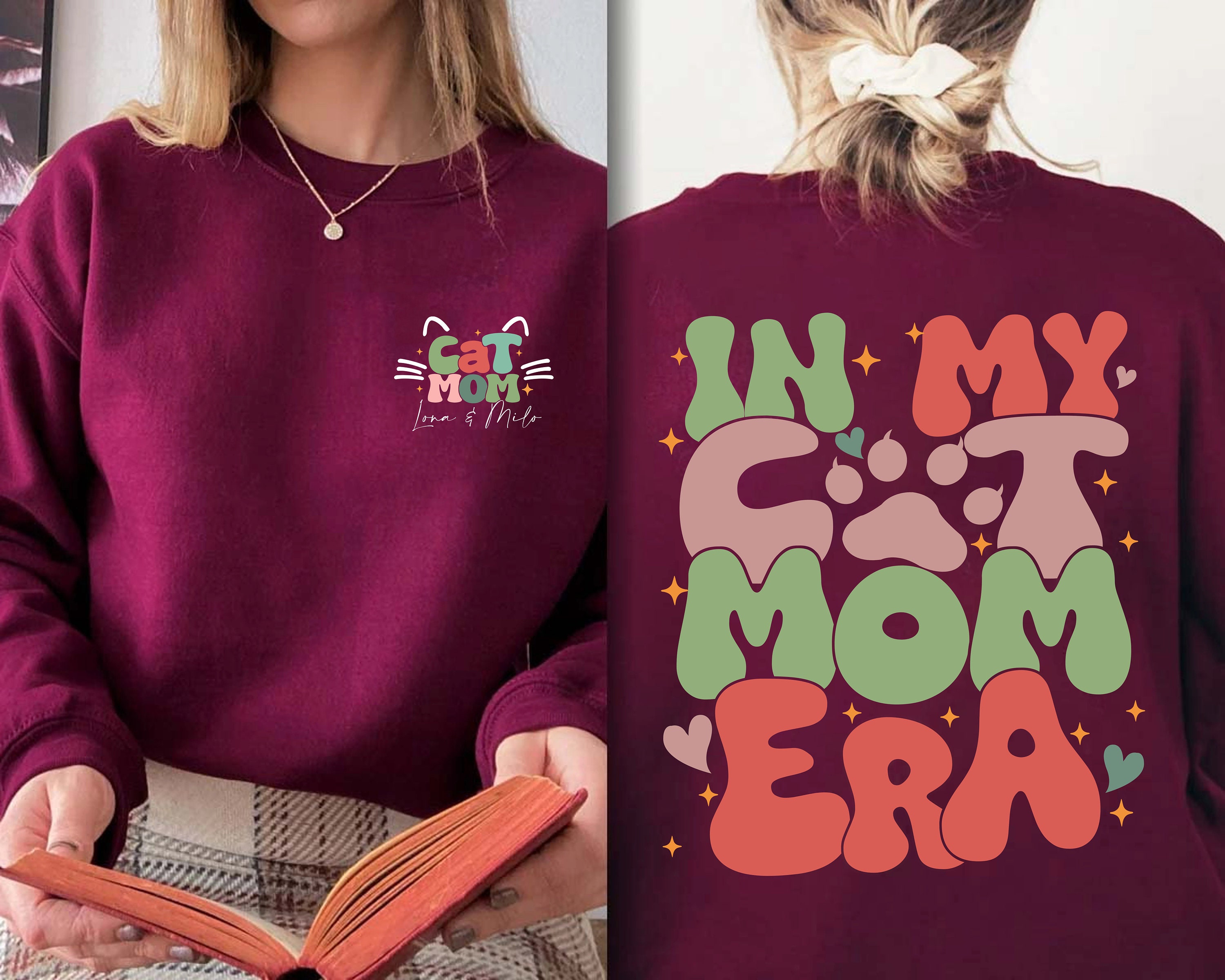 Discover In My Cat Mom Era Sweatshirt, Personalized Gift For Cat Mama, Funny Cat Mom Double Sided Sweatshirts