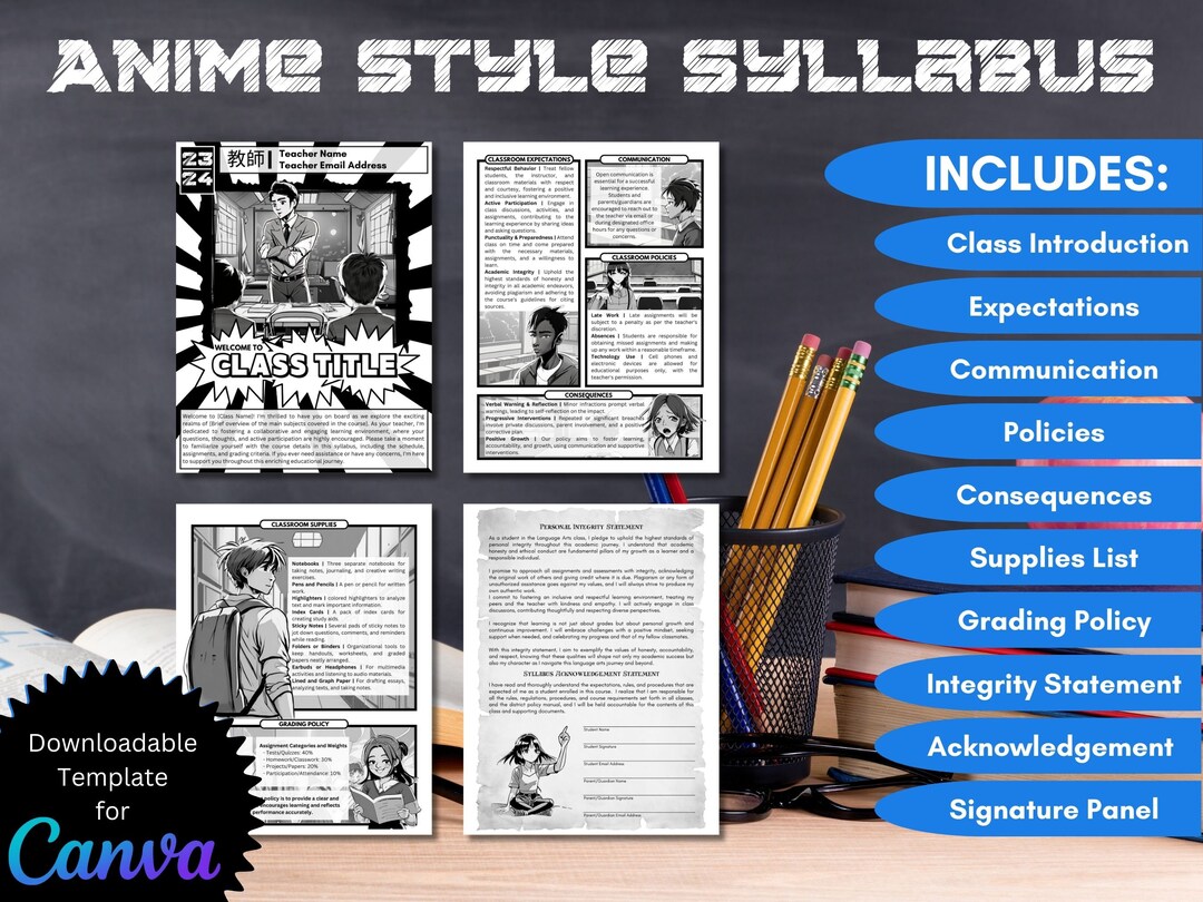 Anime & Manga Canva Syllabus Template, Customizable Template, Canva ...