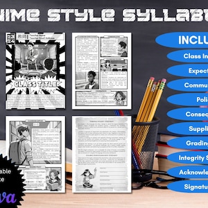 Modello di programma Canva Anime e Manga, Modello personalizzabile, Modello Canva, Programma, Programma della scuola media, Programma pronto per l&#39;uso