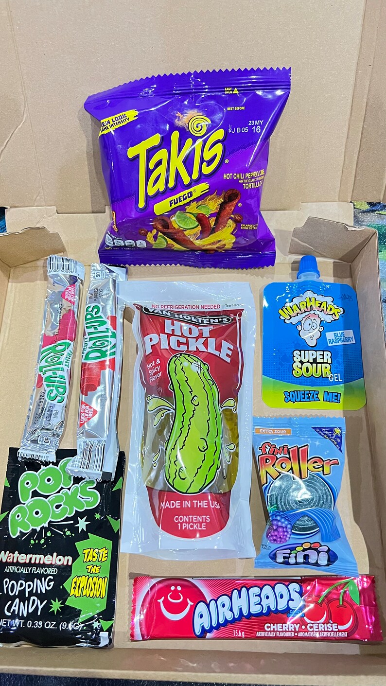 Van Holtens Chamoy Pickle Kit With Fruit Rolls Up, Warehead Squeeze Gel, Takis and Sweets Etsy UK