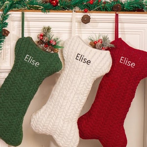 Personalized Dog Bone Christmas Stockings,Knitted Christmas Pet Stockings,Embroidered Name Christmas Stocking,Holiday Stocking,Xmas Decor