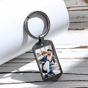 Personalized Photo Keychain,Laser Engraved Photo Keyring,Mens Vintage Keychain,Christmas Gift for Dad,Father,Husband