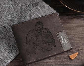 Cartera personalizada para hombre con foto, Cartera grabada, Cartera de piel, Regalo para papá, Regalos con foto, Regalo de aniversario para novio, Regalo de Navidad (2 colores)
