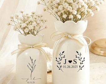 Vase à fleurs de mariage personnalisé, vase fiançailles avec date, vase pour bouquet de mariée, cadeau pour nouveaux fiançailles, cadeau commémoratif de mariage pour jeunes mariés