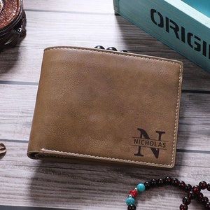 Cartera de cuero personalizada para hombre, cartera personalizada escrita a mano, foto y texto grabados, regalo de aniversario para él, hombres, padre, papá, esposo, novio