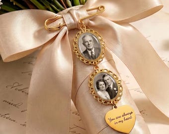 Personalized Wedding Photo Charm, Memorial Bridal Bouquet Charm, Groom Memorial Pin, Photo Wedding Brooch, Wedding Memorial Gifts