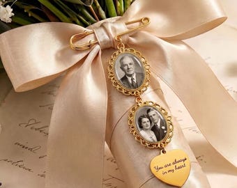 Personalized Wedding Photo Charm, Memorial Bridal Bouquet Charm, Groom Memorial Pin, Photo Wedding Brooch, Wedding Remembrance Gifts