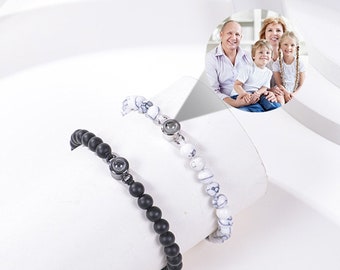 Bracciale personalizzato con foto da uomo • Bracciale con proiezione di perline • Bracciale commemorativo • Bracciale per uomo • Regalo personalizzato • Regalo per la festa del papà