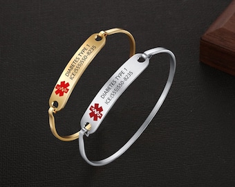 Personalizza Bracciale medico in acciaio inossidabile per donna, Bracciale ID avviso medico femminile, Bracciale minimalista - Regalo per lei, Gioielli medici