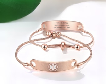 Pulsera de alerta médica personalizada para mujeres, pulsera médica para mujeres, identificación de alerta personalizada, regalo para pacientes con epilepsia, alergias y diabetes