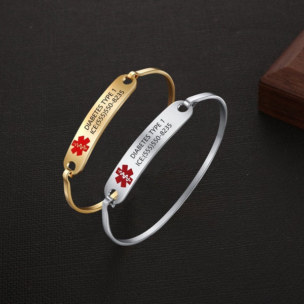 Personalize Stainless Steel Medical Bracelet for Women,Female Medical Alert ID Bracelet,Minimalist Bracelet - Gift for Her,Medical Jewelry