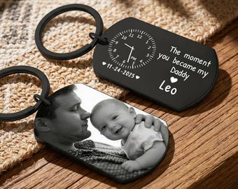 The Moment You Became My Daddy, Custom New Born Baby Photo Keyring, Husband Keychain, New Dad Gift, 1st Fathers Gift for Husband