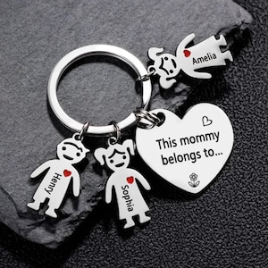 Custom Kids Names Keychain, This Mommy Belongs to.. Keychain, Kid Charm Keyring, Family Gift for Mom/Wife, Mother's Day Gifts for Her