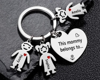 Porte-clés personnalisé prénoms enfants, cette maman appartient à... Porte-clés, porte-clés breloque enfant, cadeau de famille pour maman/femme, cadeaux de fête des mères pour elle