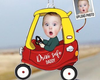 Personalized 1-4 Kid Photos Car Hanger, Drive Safe Daddy Acrylic Car Ornament,New Dad Gift,New Driver Gift, Fathers Day Gift for Husband